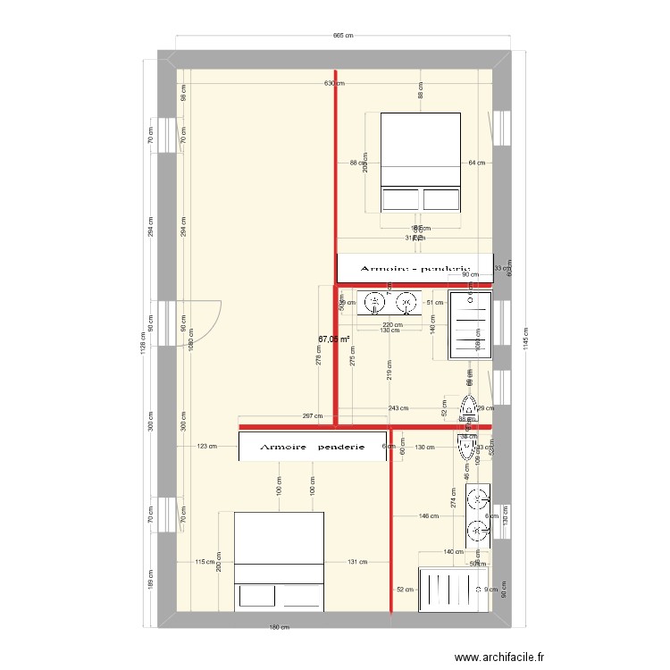 Plan Pinheira Grande rénovtion. Plan de 1 pièce et 67 m2