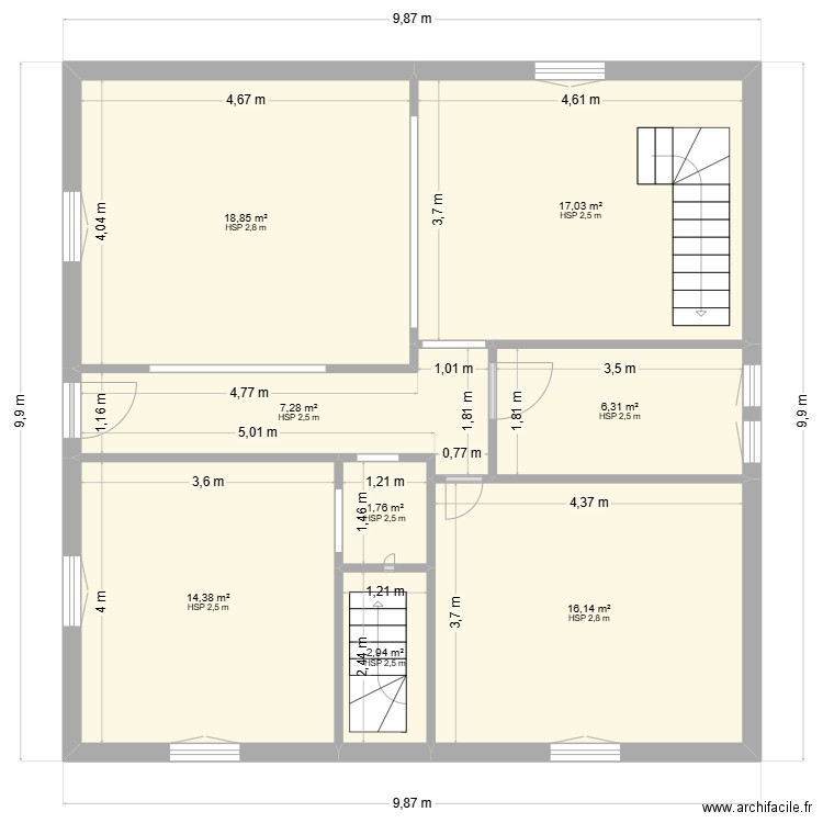 RDC Maison. Plan de 8 pièces et 85 m2