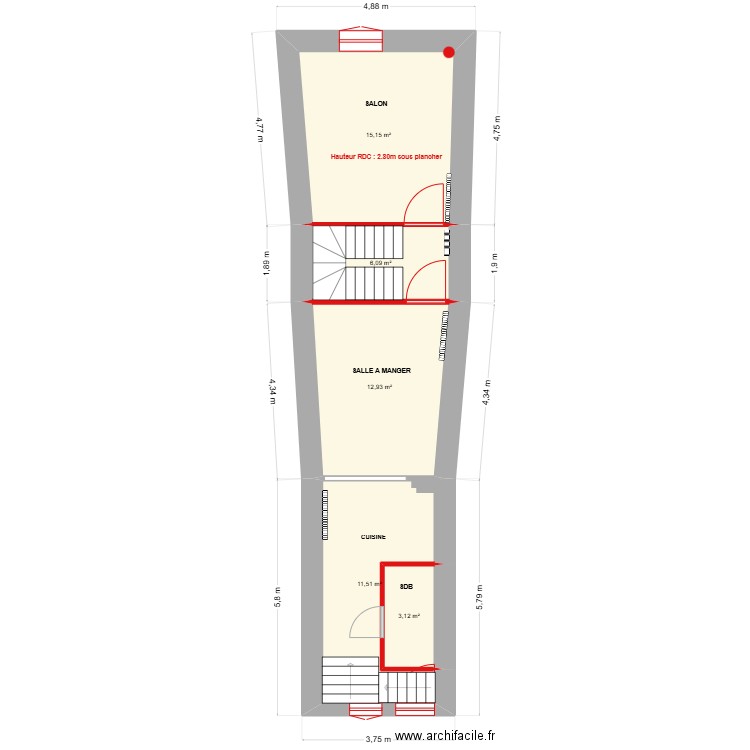 T5 EAU. Plan de 5 pièces et 49 m2