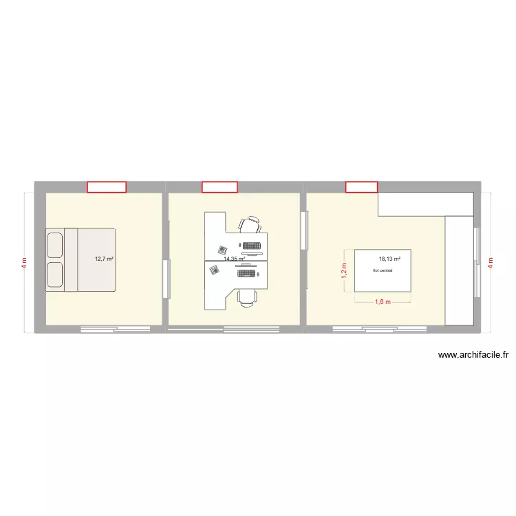 MASSICOT. Plan de 3 Pièces et 45 m²