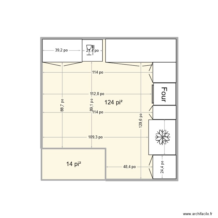 Cuisine 1. Plan de 2 pièces et 13 m2