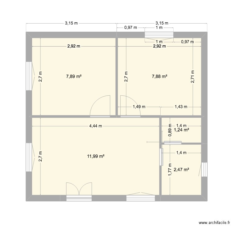 Bungalow Soulac. Plan de 5 pièces et 31 m2