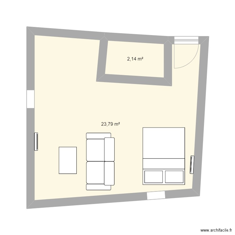 Petite Biesse. Plan de 2 pièces et 26 m2