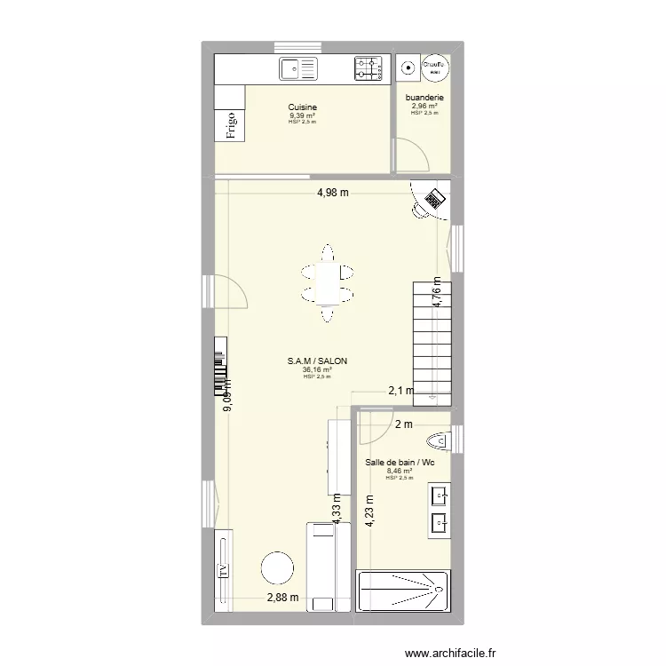 Maison 1 avec etage. Plan de 