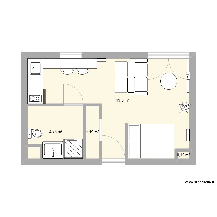 Studio mérignac. Plan de 4 pièces et 26 m2