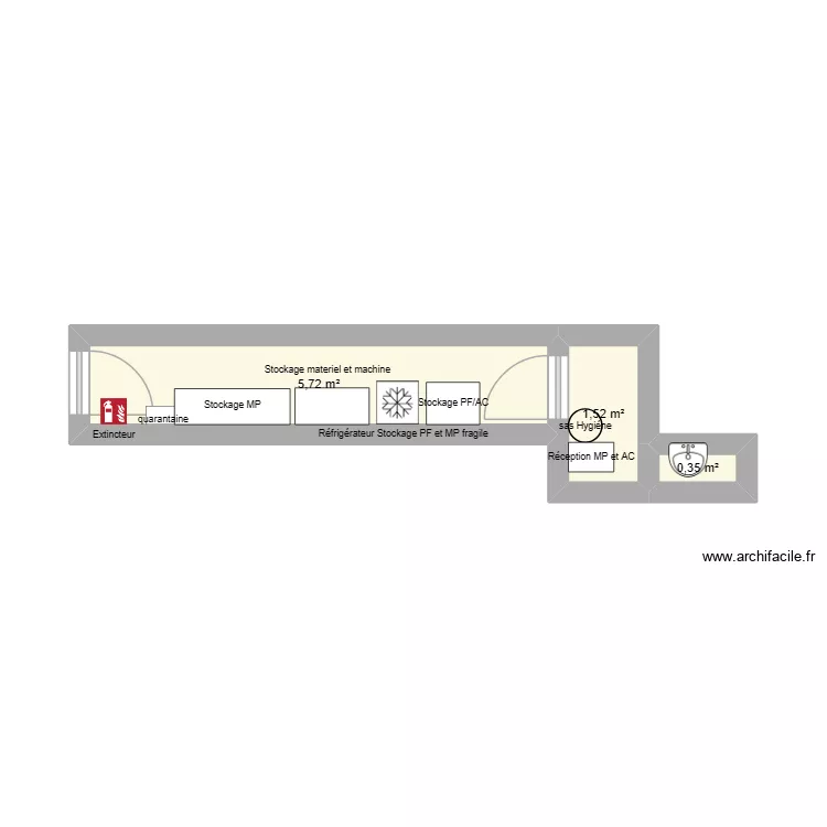 stokage. Plan de 3  et 8 m²