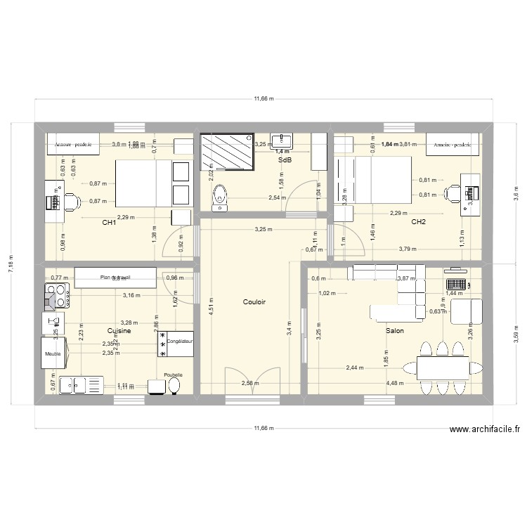 maison sd 1. Plan de 6 pièces et 71 m2