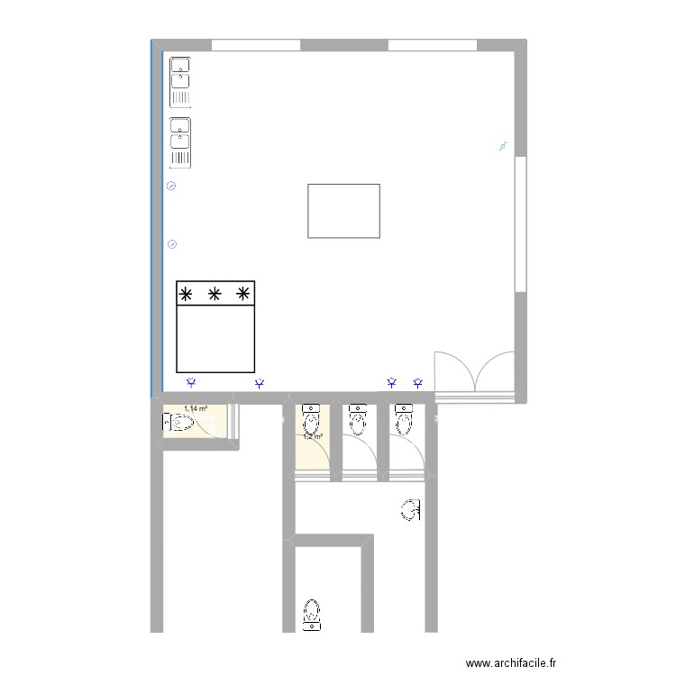 espace traiteur version 2. Plan de 2 pièces et 2 m2