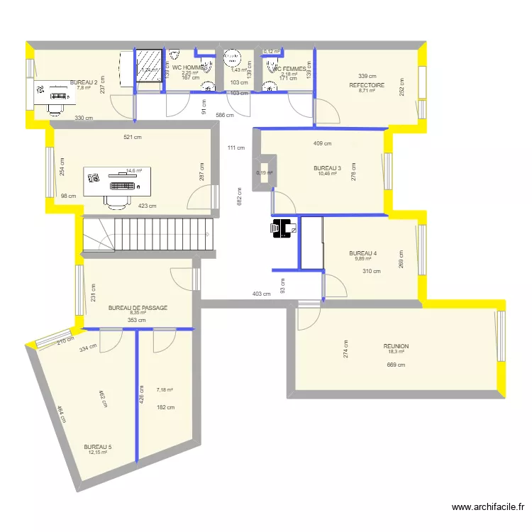 BUREAUX VF SANS FOND m&eacute;tr&eacute;. Plan de 