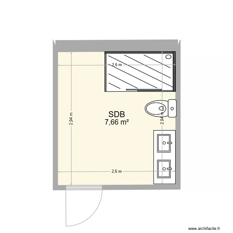 portugal 2026 SDB. Plan de 1 Pièce et 8 m²