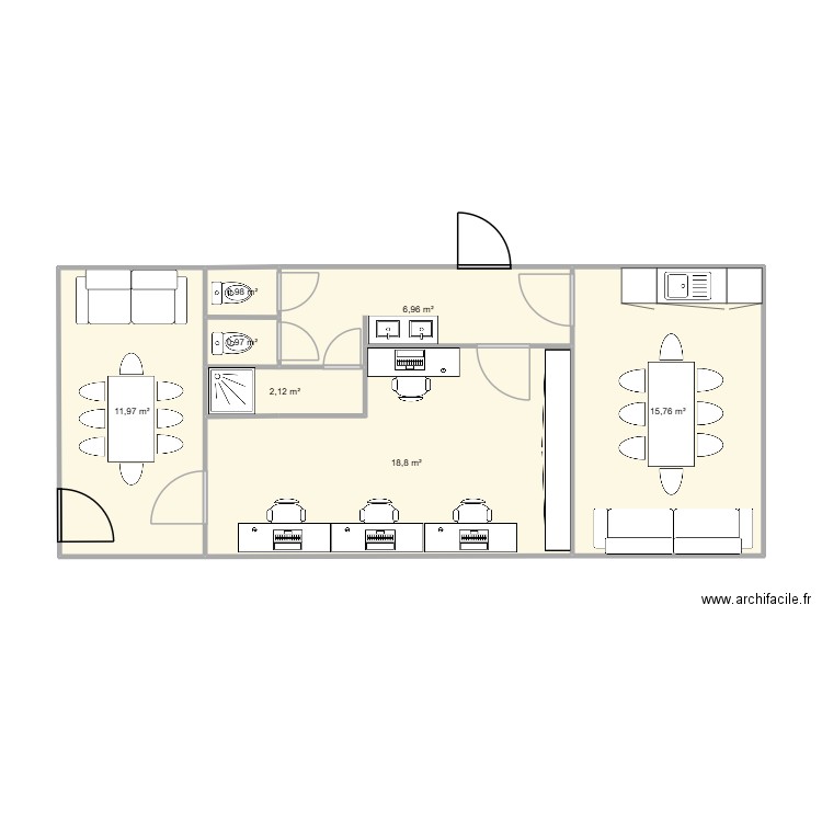 Algeco. Plan de 7 pièces et 58 m2