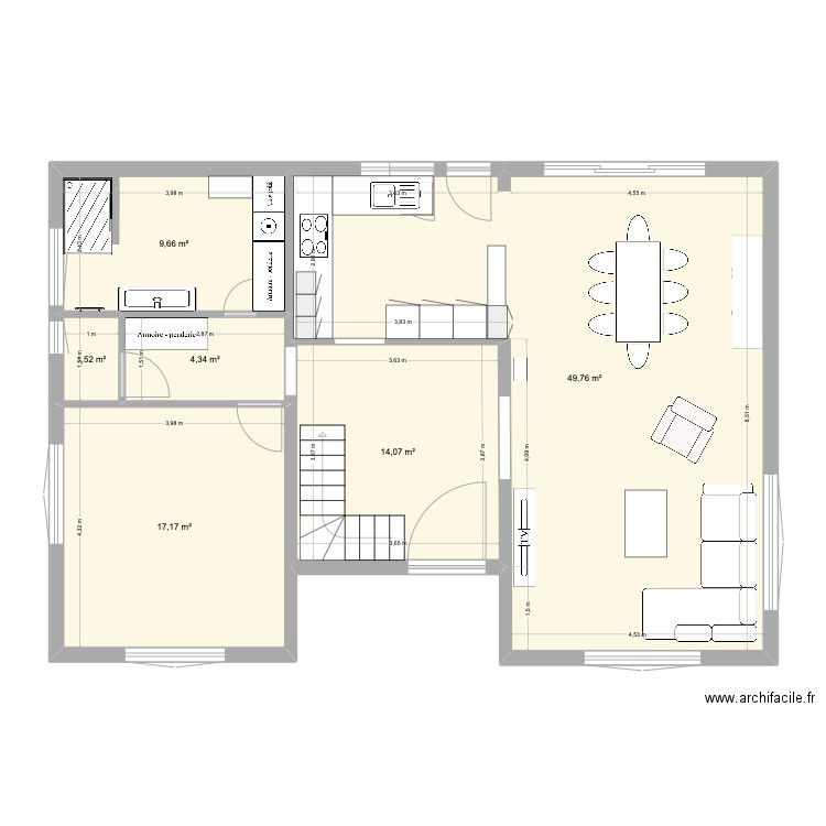 Cuisine. Plan de 6 pièces et 97 m2
