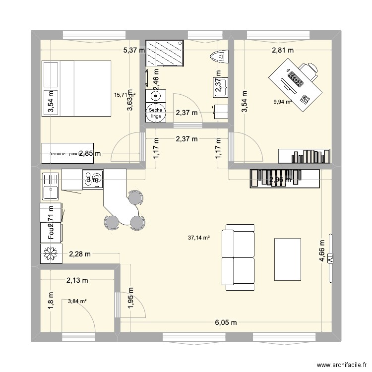 Appart Antoine. Plan de 4 pièces et 67 m2