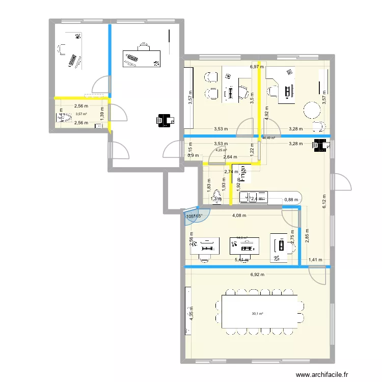 Bureaux. Plan de 5  et 97 m²