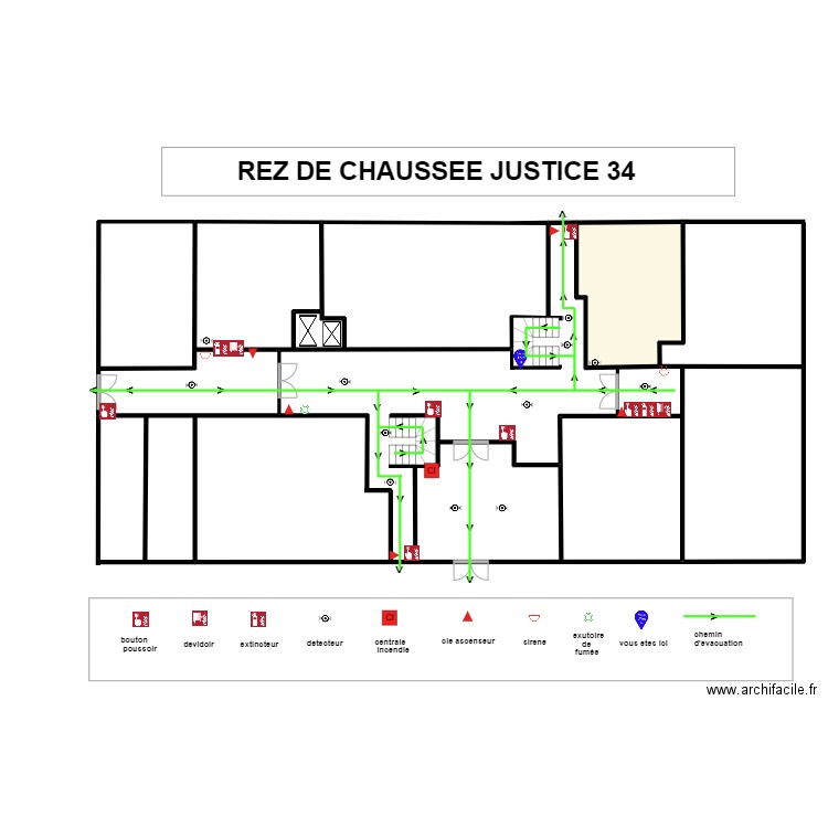 r ez de chaussee justice 34. Plan de 2 pièces et 132 m2