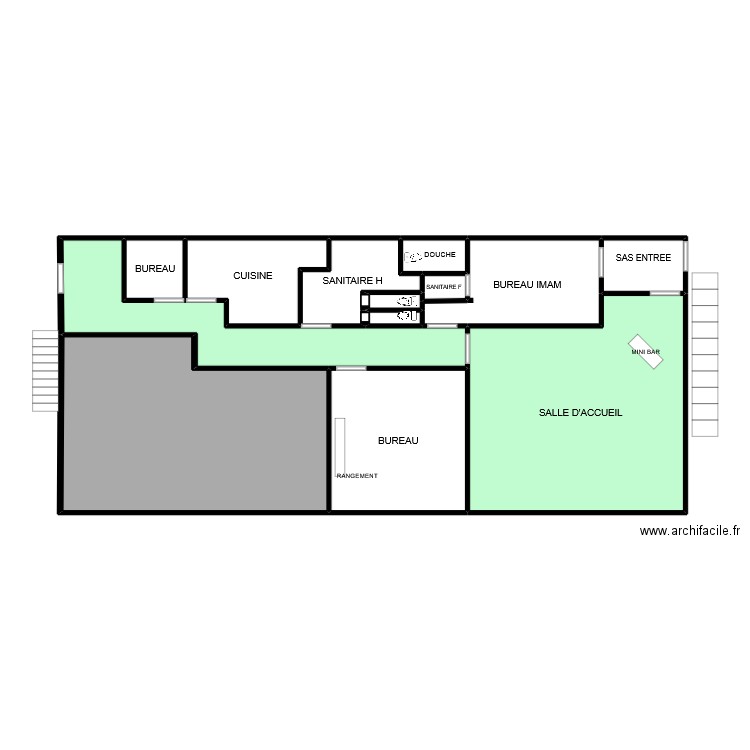 Plan d'intervention association culturelle marocaine. Plan de 13 pièces et 155 m2