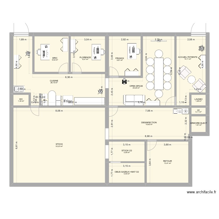 Projet1. Plan de 15 pièces et 196 m2