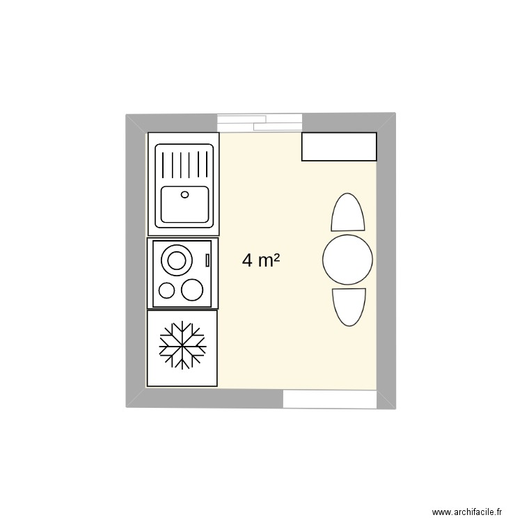 Cuisine. Plan de 1 pièce et 4 m2