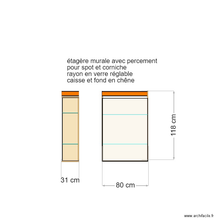 étagère  murale face mur passage pour spot . Plan de 0 pièce et 0 m2