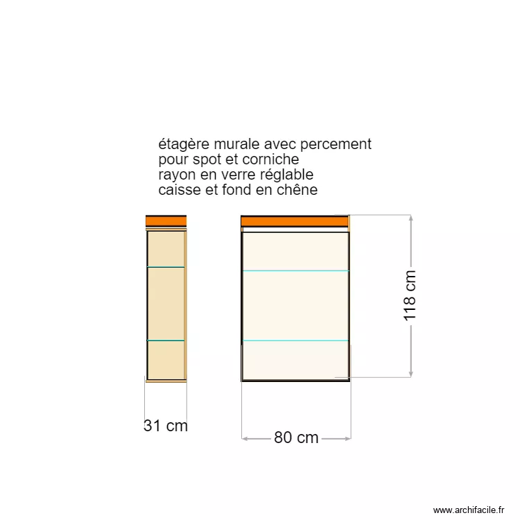&eacute;tag&egrave;re  murale face mur passage pour spot . Plan de 