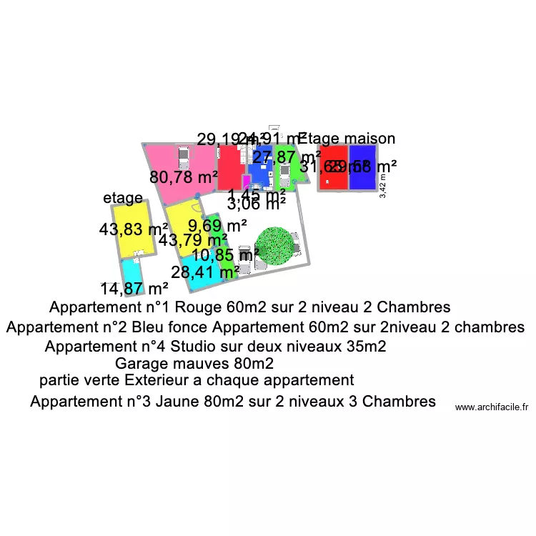 rdc maison grange v2. Plan de 14  et 380 m²