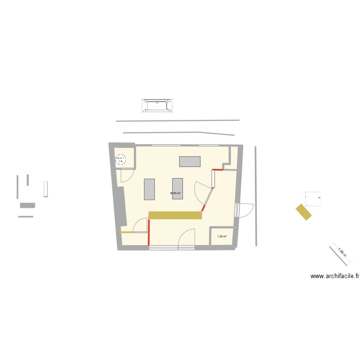 SALON 2. Plan de 2 pièces et 38 m2