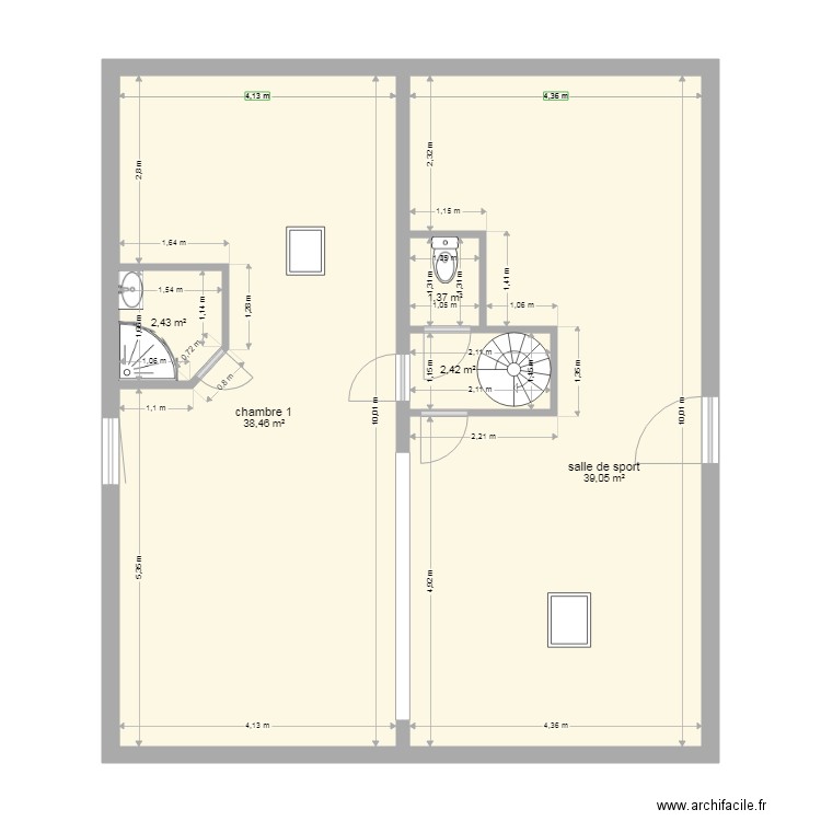 Etage le beuz. Plan de 5 pièces et 84 m2