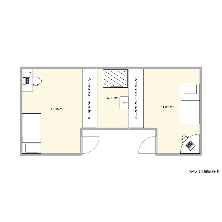 3 chambres. Plan de 3 pièces et 29 m2