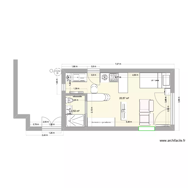 Studio 3. Plan de 2 et 23 m² Studio 3. Plan de 2 et 23 m²