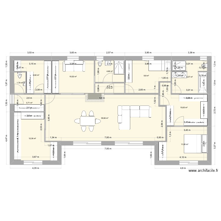 Plan final. Plan de 12 pièces et 121 m2