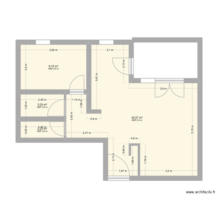Popo. Plan de 4 pièces et 50 m2