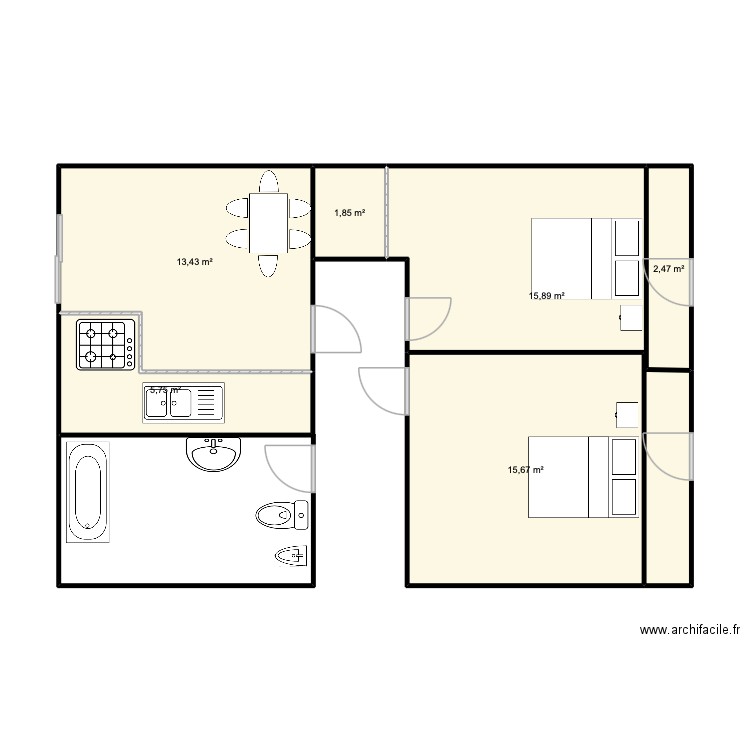 Domingos Oliveira. Plan de 6 pièces et 55 m2