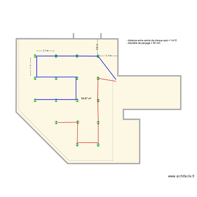 plan spot séjour. Plan de 1 pièce et 55 m2