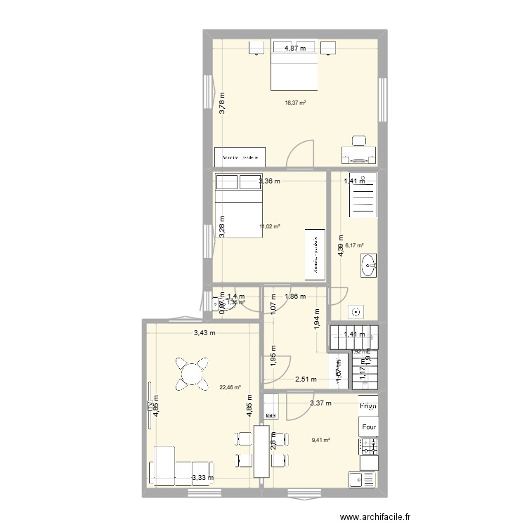 T3 - Vannes. Plan de 7 pièces et 71 m2