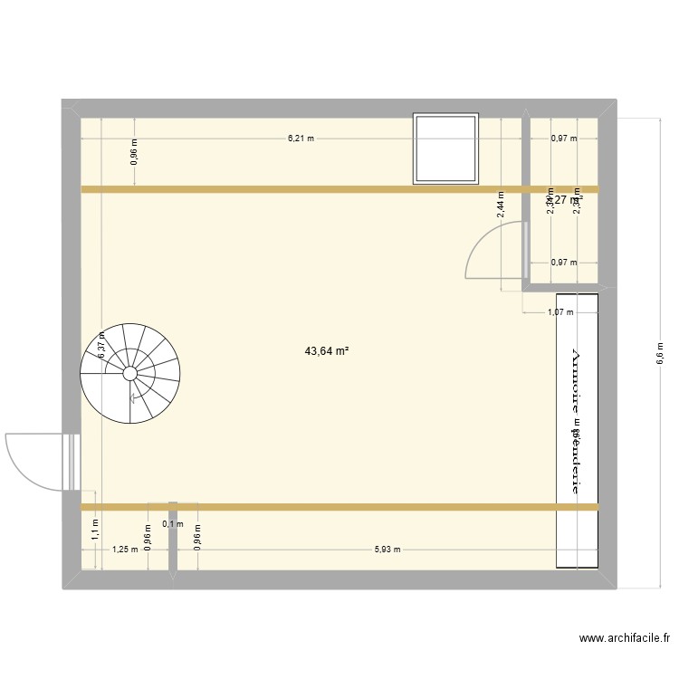 chambre qui fait peur. Plan de 2 pièces et 46 m2