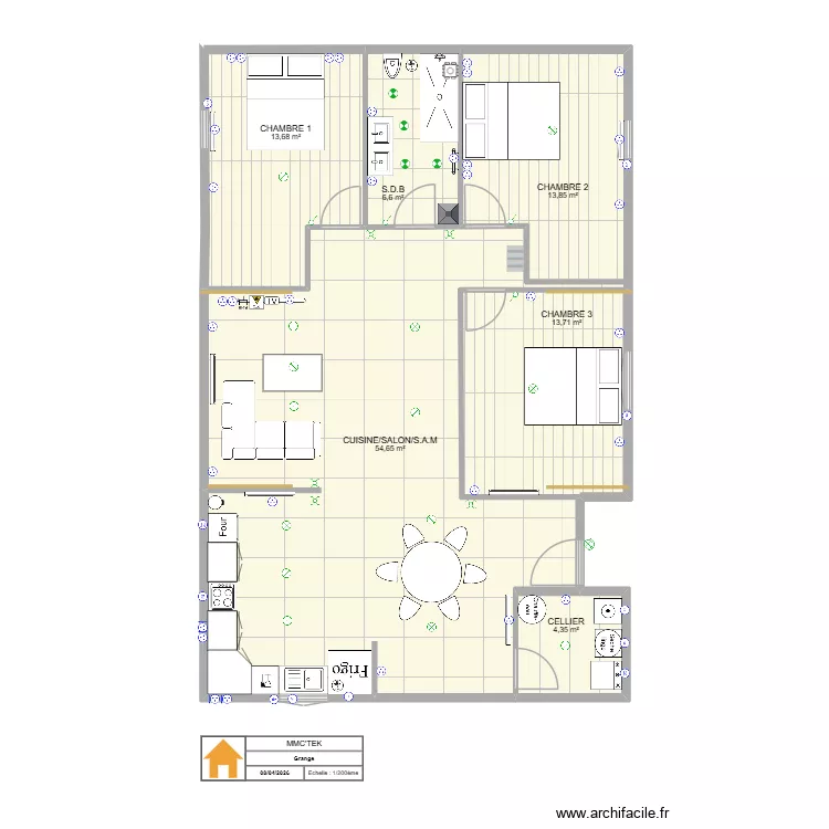 Grange 3. Plan de 6  et 107 m²