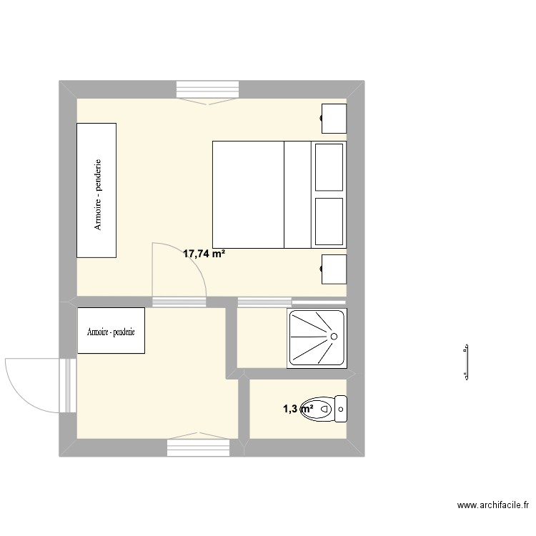 CHAMBRE ERIC PLAN 3. Plan de 2 pièces et 19 m2