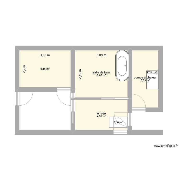 appenti. Plan de 5 pièces et 27 m2