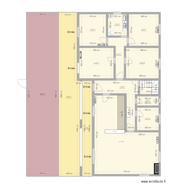 College RDC. Plan de 14 pièces et 266 m2