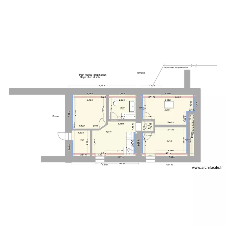 plan masse ma maison &eacute;tage. Plan de 9 pièces et 77 m²