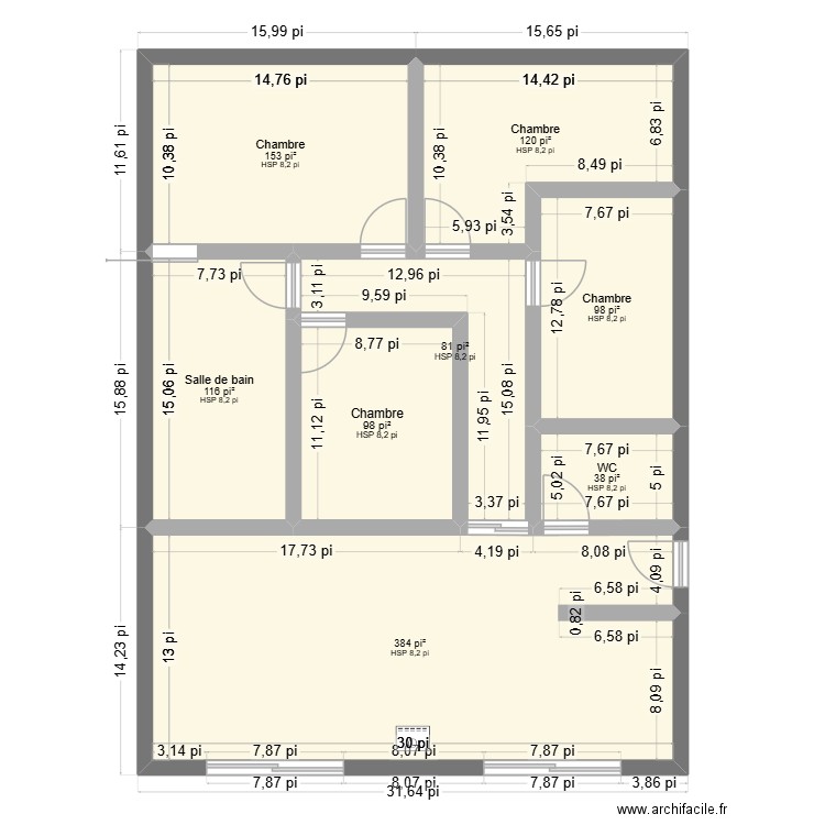 Plan Chalet4chambres 30x40. Plan de 8 pièces et 101 m2