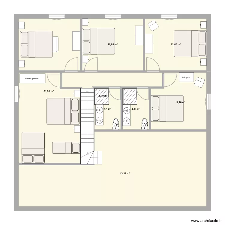 etage grande maison. Plan de 8 Pièces et 127 m²