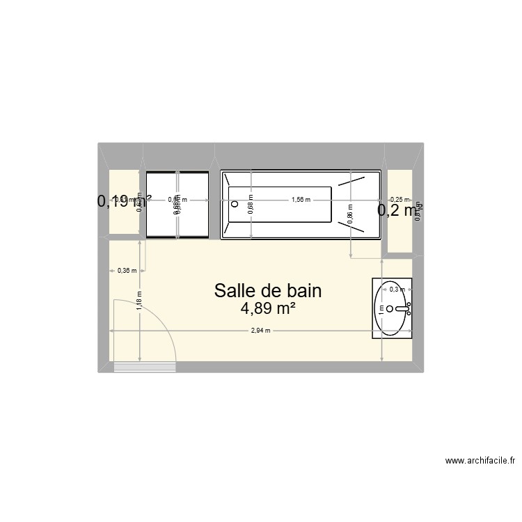 DAVION PUTEAUX - SALLE DE BAIN - EXISTANT. Plan de 3 pièces et 5 m2