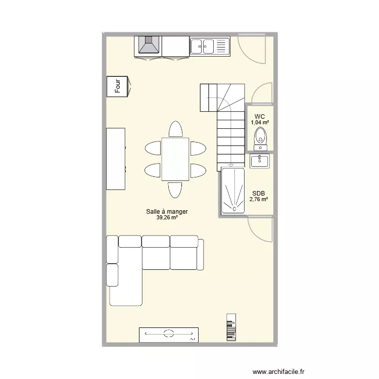 RDC T&eacute;o r&eacute;no V2. Plan de 3  et 43 m²