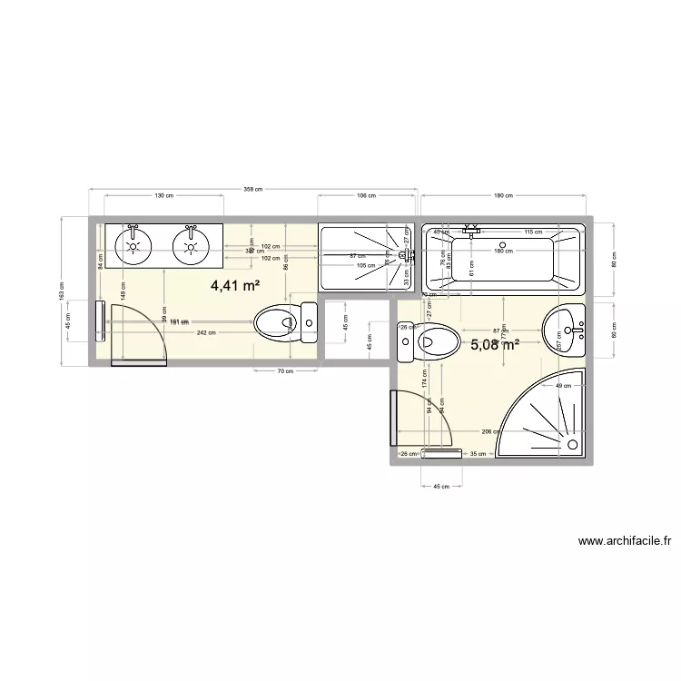 Salle de douche. Plan de 