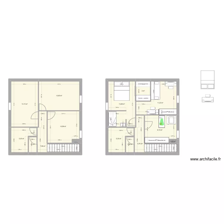 maison pcm. Plan de 15  et 101 m²
