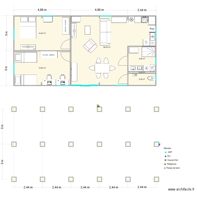 MKIDADi T3 5 modules Compact. Plan de 6 pièces et 70 m2
