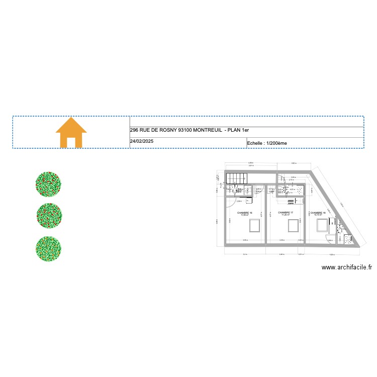 MONTREUIL ROSNY 2 EME etage. Plan de 4 pièces et 38 m2