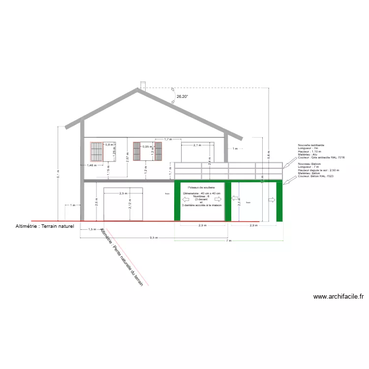 Fa&ccedil;ade ouest chalet apr&egrave;s travaux travaux. Plan de 