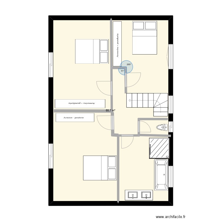 Maison perso 1er étage. Plan de 1 pièce et 66 m2